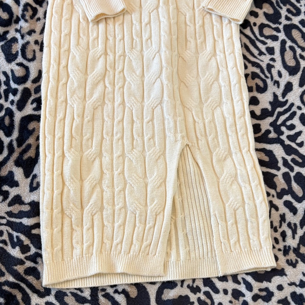 Derek Heart Cream Long Sleeve Cable Knit Dress - Picture 3 of 6